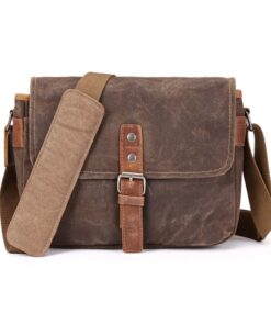 SLR Camera Bag, Waterproof Wax Canvas Bag Vintage Camera Case Messenger Bag with Interlayer Pad Khaki