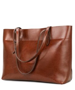 Kattee Vintage Genuine Leather Tote Shoulder Bag for Women Satchel Handbag with Top Handles Large Maroon