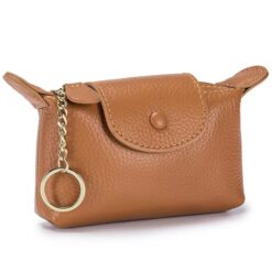 Leather Coin Purse Zipper Brown