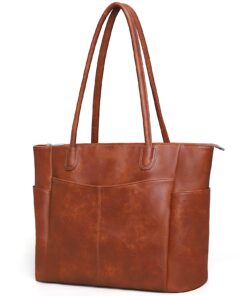 Large Tote Bag for Women Work Vegan Leather 23L Womens Tote Purse with Zipper Ladies Handbags A1-brown