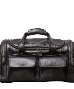 Full CowhideLeather Large duffel bags for men holdall leather travel bag overnight gym sports weekend bag (black) black