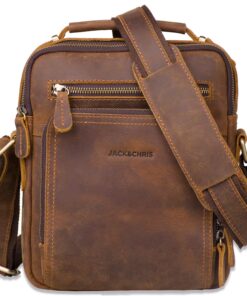 Jack&Chris Leather Messenger Bag for Men, Man Purse Crossbody Bags for Work Business Brown