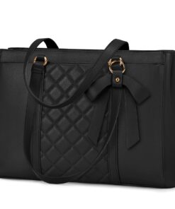 RAINSMORE Laptop Bag for Women 15.6 Inch Work Tote Bags Waterproof Leather Laptop Tote Professional Computer Briefcase Black