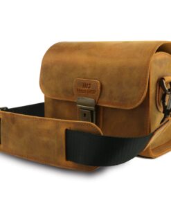 MegaGear Pebble Genuine Leather Camera Messenger Bag for Mirrorless, Instant and DSLR Cameras One Size Camel
