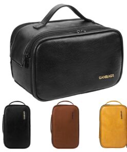 Toiletry Bag for Men, Travel Organizer Leather Dopp Kit Water-resistant Shaving Bag for Toiletries Accessories… (Black) Black