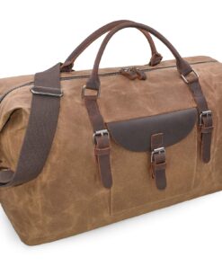 Oversized Travel Duffel Bag Waterproof Canvas Genuine Leather Weekend bag Weekender Overnight Carryon Hand Bag Brown