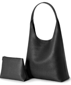 Hobo Bag for Women Vegan Leather Tote Bag Shoulder Slouchy Purse, Stylish Designer Handbag Black
