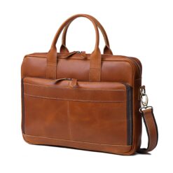 Leather Briefcase Laptop Bag Brown