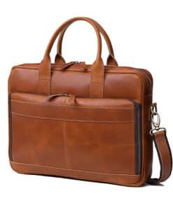 VC VINTAGE COUTURE Leather briefcase bag for men Leather Laptop Bags For Men and Women Travel Messenger Bag 16 Inch Briefcase Tan Brown