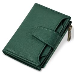 Leather Bifold Wallet Zipper Forest Green