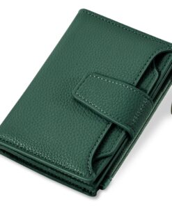 Small Wallet Women RFID Blocking Soft Leather Bifold Compact Card Holder Wallet for Women with Zipper Coin Pocket 4 ID Window Forest Green
