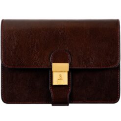 Leather Clutch Wrist Bag Brown