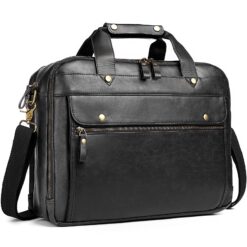 Leather Briefcase Messenger Bag Black