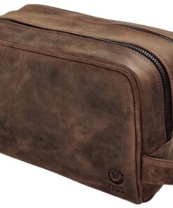 RUSTIC TOWN Full Grain Leather Travel Toiletry Bag - Cosmetic Ditty Kit Organizer (Dark Brown) Dark Brown