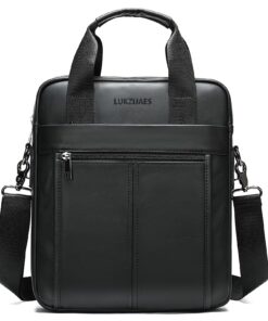 LUKZIJAES Genuine Leather Shoulder Messenger Bag for Men Adjustable Shoulders Sling Crossbody Bags 3#-black