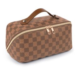 Leather Makeup Bag Waterproof Deep Brown