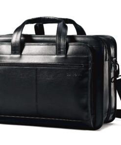 Samsonite Leather Expandable Briefcase, Black, One Size